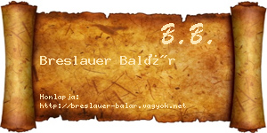 Breslauer Balár névjegykártya